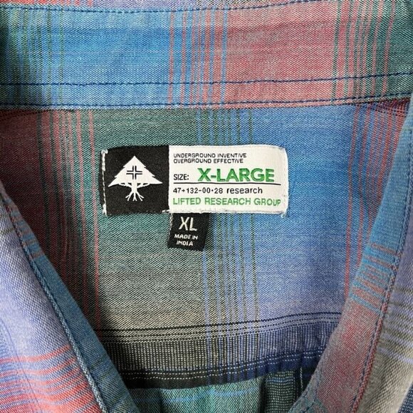 LRG Lifted Research Group Plaid Short Sleeve Button Shirt Men XL Skateboard Surf - Picture 8 of 9